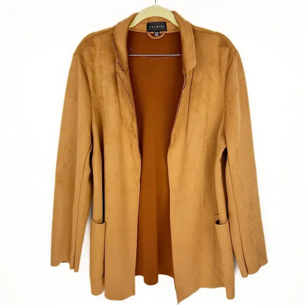Premise Tan Faux Leather Suede Open Front Pocket‎ Soft Lightweight Jacket Sz XL